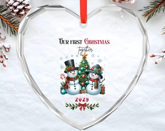 Personalized Crystal Glass Ornament: Our First Christmas Together, Custom Name Engraved Keepsake