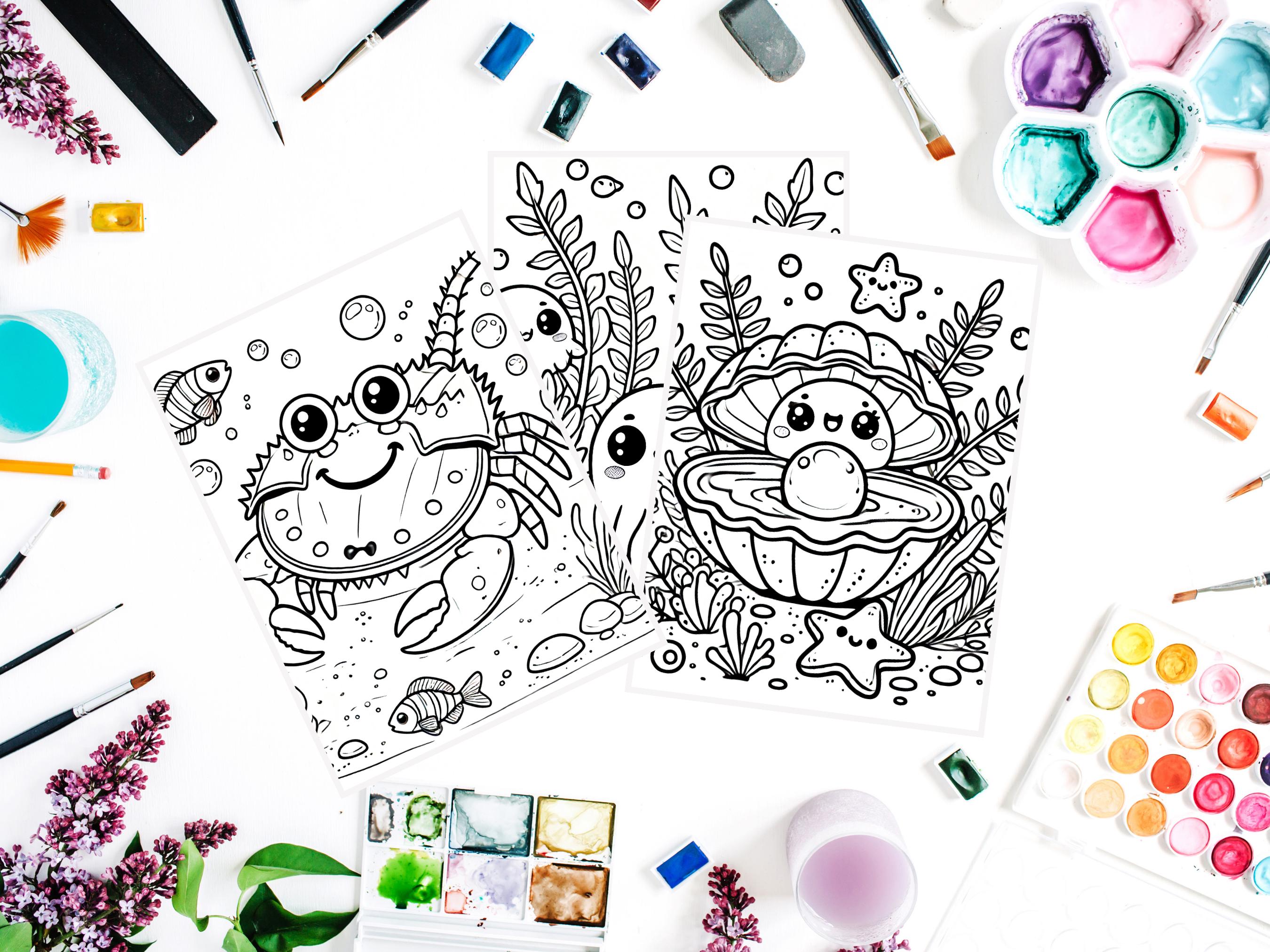 Printable Cute Marine Animals Coloring Book for Kids Educational ...
