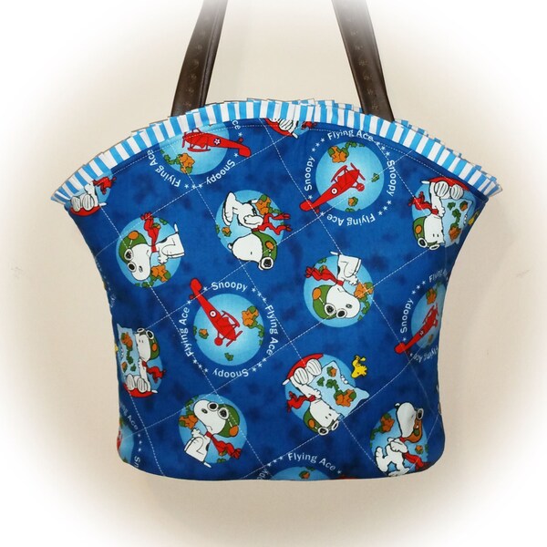 S A L E ... 30% Off ... Was 69 ... Plus FREE Ship USA Canada - J Castle Boutique Bag Snoopy Flying Ace Peanuts Designer Fabric (Quick Ship)