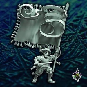 Landsknecht Standard Bearer Fantasy Wargame 3D Print ToyDoy Miniatures Reptilian Overlords