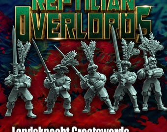 Espadones y flanqueadores de Landsknecht x6 Fantasía Histórica Heroica 32 mm Reptilianos Señores Supremos Bases NO incluidas