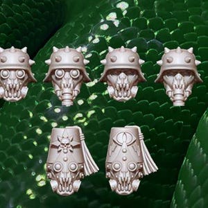 3D Printed Miniature Heretic Cult Head Set x16 SciFi Wargame Roleplay 32mm Reptilian Overlords BASES NOT INCLUDED