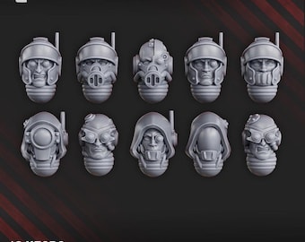 Satellitum Mechguards Range Squad Heads Set x10 SciFi Wargame Roleplay 32mm 3D DakkaDakka