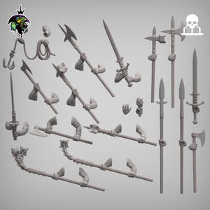 3D Printed Mercenaries and Militia Two-handed Weapons Set x22 Fantasy Historical Heroic 32mm Reptilian Overlords