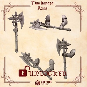 Crimson Lords Two Handed Axes Set x4 SciFi Space warriors Wargame SM Scaled Heroic 32 mm Greytide Studio