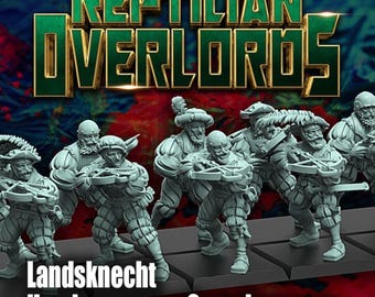 Figuras de pistoleros y ballesteros del Imperio Landsknecht x10 Fantasía Histórica Heroica 32 mm Reptiliano Overlords Bases NO incluidas