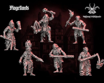 Flagellants Set x8 The Inquisition Oldhammer 28mm Fantasy Wargame 3D Infernal Miniatures