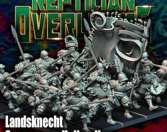 Lanceros y alabarderos Landsknecht x10 Figuras Fantasía Histórica Heroica 32 mm Reptilianos Overlords Bases NO incluidas