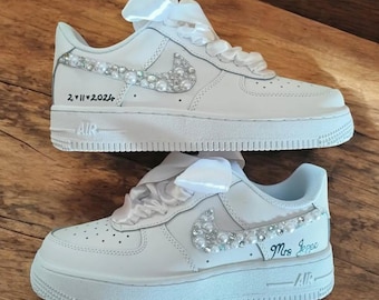 Personalized Bridal Sneakers with Satin Ribbon Laces – Wedding Shoes with Name & Date