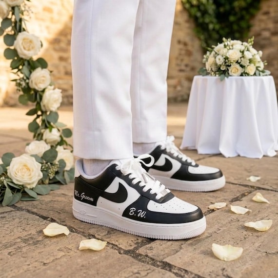 Black Groom Sneakers - Personalized Wedding Shoes Men - Custom Initials & Mr Groom