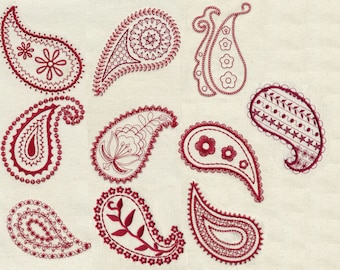 Redwork Paisleys Embroidery Design Set - Machine Embroidery Designs