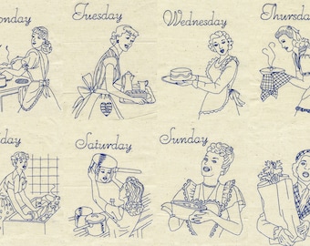 Vintage Redwork Housewives  Embroidery Design Set - Machine Embroidery Designs