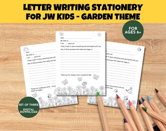 Letter Writing Paper for JW Kids: Garden Theme Printable Lined Stationery (A4 & US Letter)