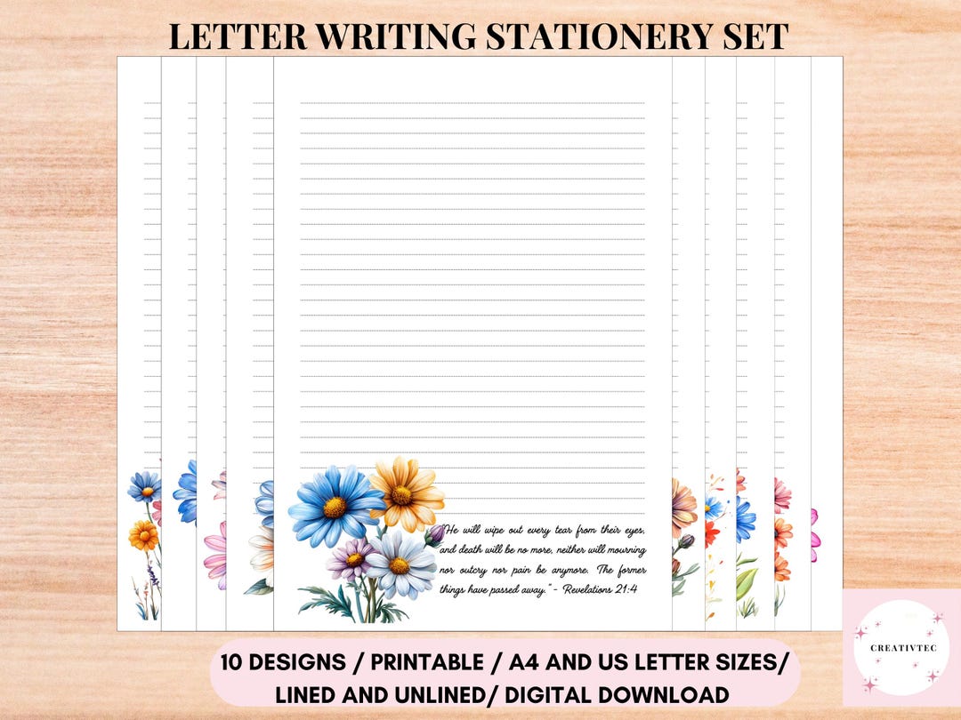 JW Letter Writing Stationery Set Printable Paper, A4 or US Letter Lined ...