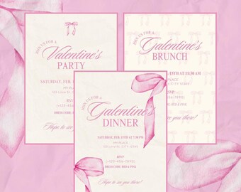 Pink Bow Galentine's Invitation - Canva Template (Digital Evite)