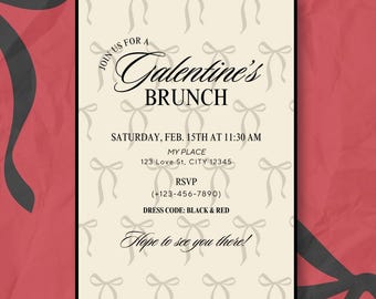 Black Bow Galentine's Brunch Invitation - Canva Template (Digital Evite)