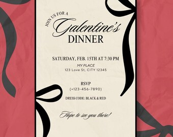 Black Ribbon Galentine's Invitation Template - Chic Digital Evite (Canva)