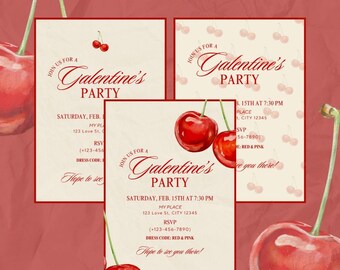 Cherry Galentine's Party Invitation Template – Digital Evite (Canva)
