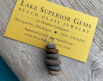 Stacked Lake Superior Basalt Zen Stone Necklace Pendant