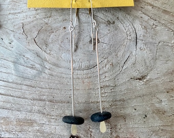 Lake Superior Speared Zen Stone Dangle Earrings in basalt and silver