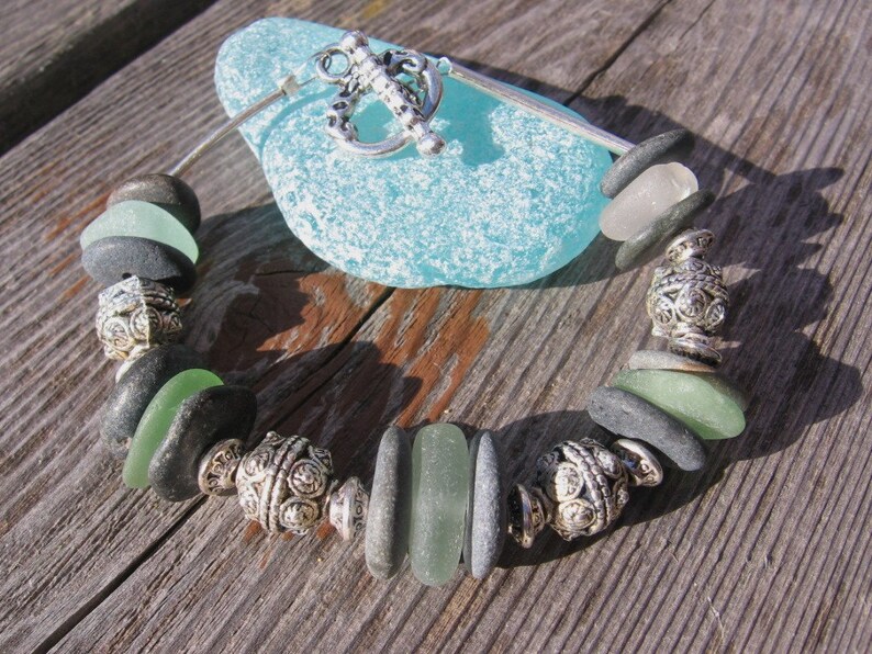 Chunky Lake Superior Beach Glass and Zen Stone Bracelet image 1