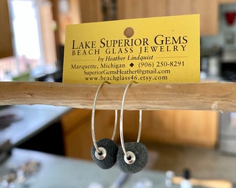 Natural Lake Superior Zen Stone Basalt Hoop Earrings