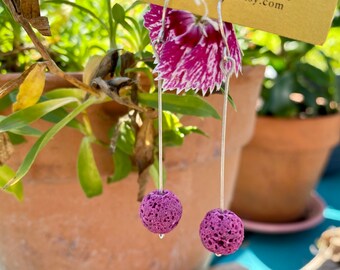 Sweet Funky Fuchsia Lava Bead Drop Earrings