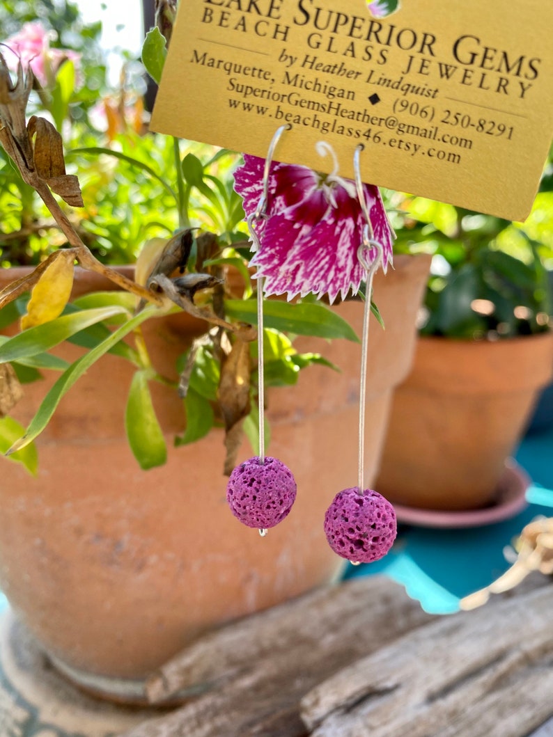 Sweet Funky Fuchsia Lava Bead Drop Earrings image 1