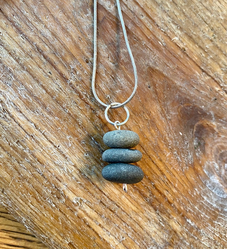 Stacked Lake Superior Basalt Zen Stone Necklace Pendant image 2