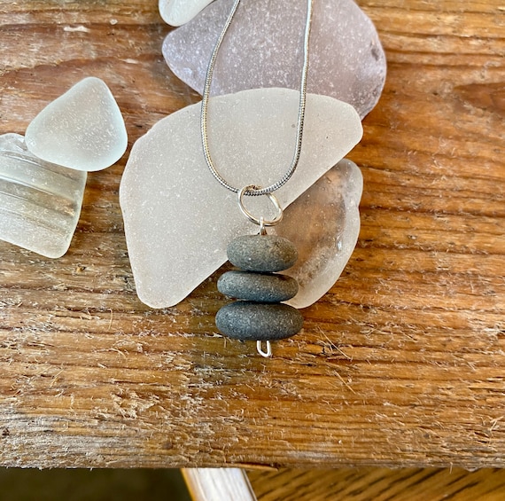 Beach Stone Stacked Pendant. Natural River Rock Necklace. Double Stone  Cairn Jewelry. Adjustable Cord. Unisex Necklace 
