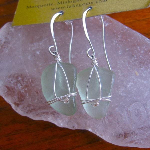 Fresh Aqua Blue Lake Superior Beach Glass Earrings