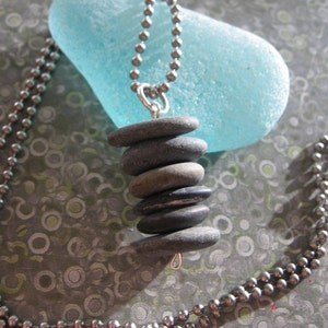 Stacked Lake Superior Zen Stone Necklace Pendant on Ball Chain image 2