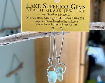 Funky Dangly Vibrant Sea Foam Lake Superior Beach Glass Silver Earrings