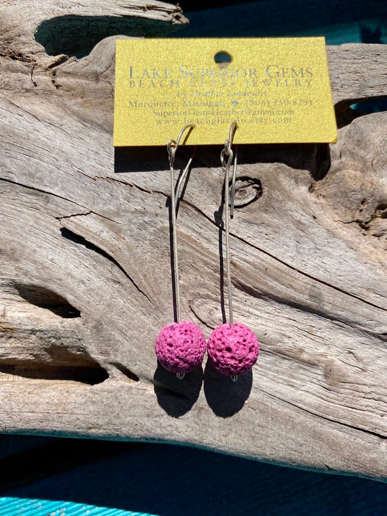 Sweet Funky Fuchsia Lava Bead Drop Earrings image 3