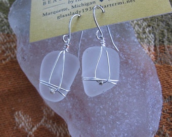 Fresh Frosty White Lake Superior Beach Glass Earrings