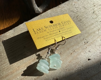 Authentic Fresh Pale Aqua Blue Lake Superior Stacked Beach Glass Earrings