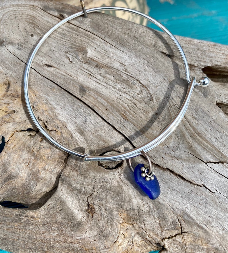 Simple Elegant Lake Superior Rare Cobalt Blue Beach Glass Bangle Bracelet image 1