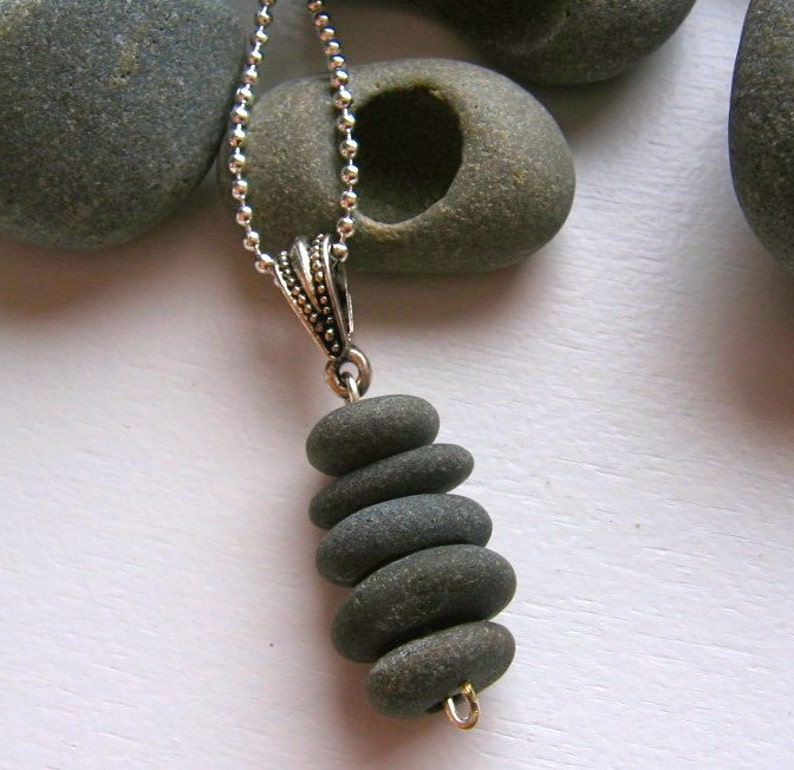 Stacked Lake Superior Basalt Zen Stone Necklace Pendant image 1