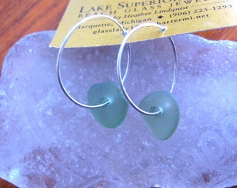 BEAUTIFUL Pale Green REAL Lake Superior Hoop BEACHGLASS Earrings