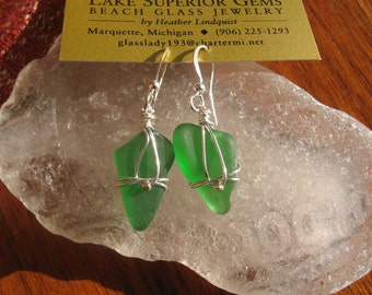 Fresh Green Lake Superior Beach Glass Earrings