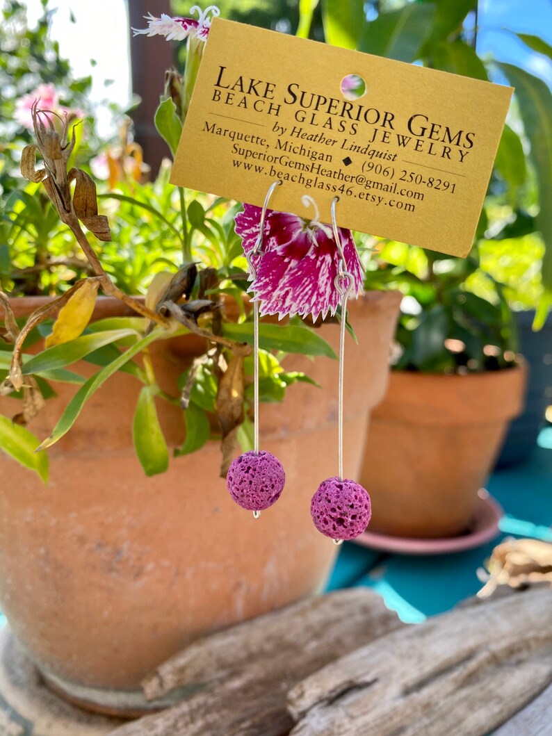 Sweet Funky Fuchsia Lava Bead Drop Earrings image 4