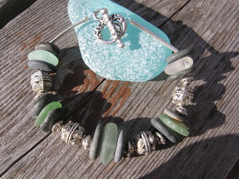 Chunky Lake Superior Beach Glass and Zen Stone Bracelet image 2