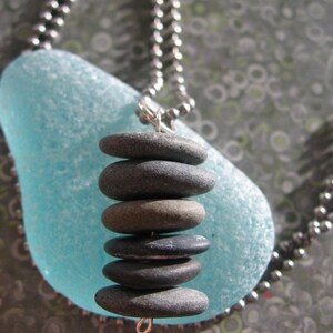 Stacked Lake Superior Zen Stone Necklace Pendant on Ball Chain image 1