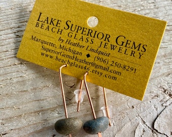 MODERN Lake Superior Speared Basalt Zen Stone Earrings on Hammered Tip Copper Earrings