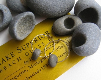Lake Superior Zen Stone Hoop Earrings