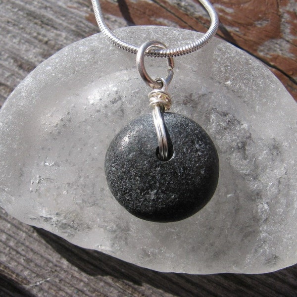Sweet and simple drilled Lake Superior Basalt Zen Stone Pendant Necklace