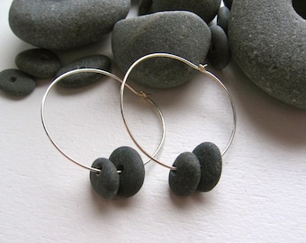 Stacked Lake Superior Zen Stone Hoop Earrings