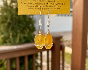 Sweet Amber Orange Lake Superior Beach Glass Earrings