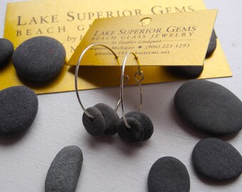 Authentic Double strung Lake Superior Basalt Zen Stone Hoop Earrings