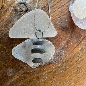 Stacked Lake Superior Basalt Zen Stone and Beach Glass Necklace Pendant image 3